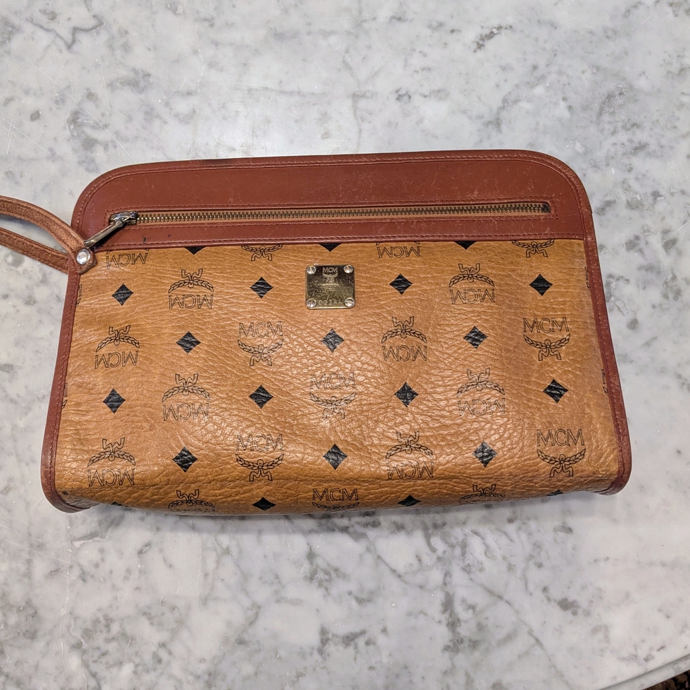 MCM Cognac Visetos Toiletry Bag